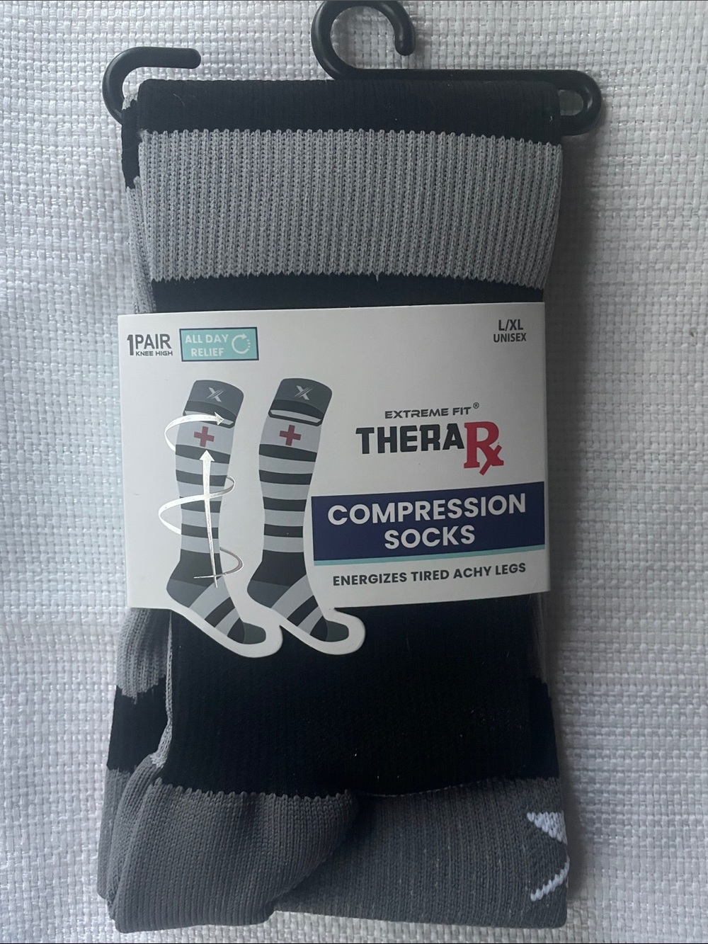 Striped Red Cross Compression Socks size L/XL 15-20mmHg NEW in wrapper